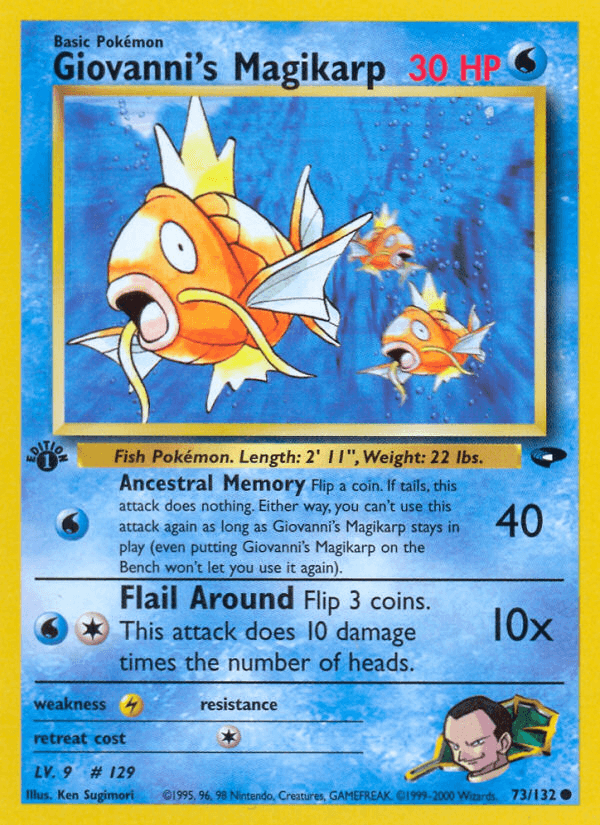 1st Edition Normal, 73, Common, Gym Challenge 1st Edition, Lightning[×2], Water Giovanni's Magikarp (73/132) [Gym Challenge 1st Edition] - Trading Card World