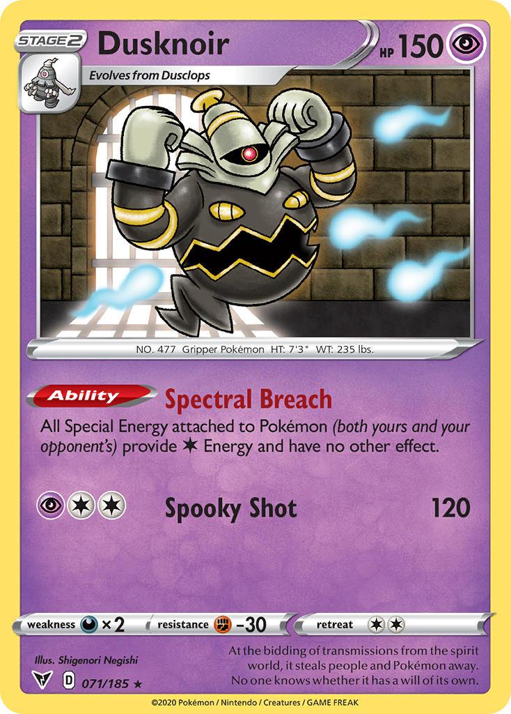 071, Darkness[×2], Fighting[-30], Holo Rare, Holofoil, Psychic, Reverse Holofoil, Sword & Shield: Vivid Voltage Dusknoir (071/185) [Sword & Shield: Vivid Voltage] - Trading Card World