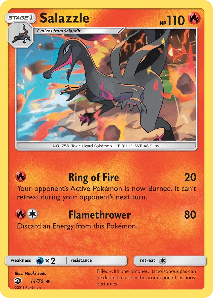 14, Fire, Normal, Reverse Holofoil, Sun & Moon: Dragon Majesty, Uncommon, Water[×2] Salazzle (14/70) [Sun & Moon: Dragon Majesty] - Trading Card World