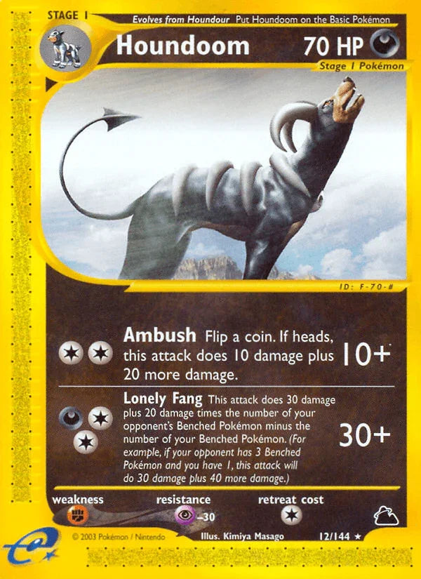 12, Darkness, Fighting[×2], Normal, Psychic[-30], Rare, Reverse Holofoil, Skyridge Houndoom (12/144) [Skyridge] - Trading Card World