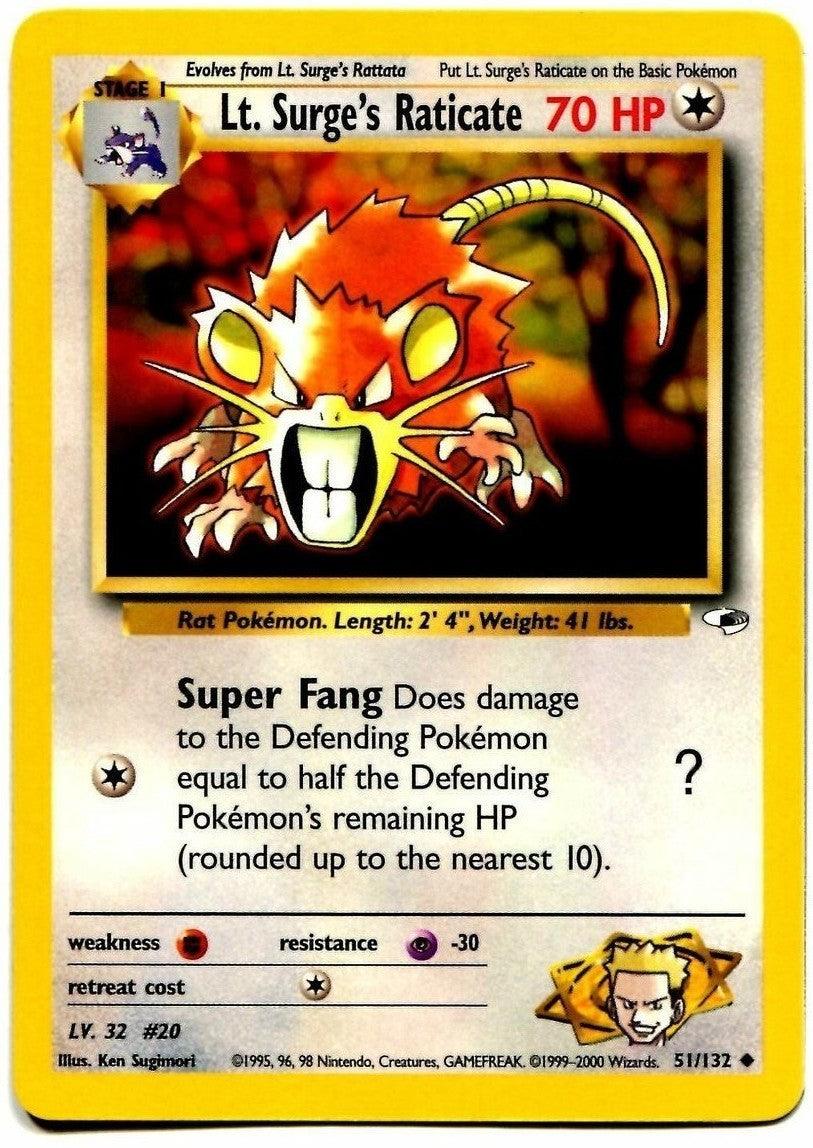 51, Colorless, Fighting[×2], Gym Heroes Unlimited, Normal, Psychic[-30], Uncommon Lt. Surge's Raticate (51/132) [Gym Heroes Unlimited] - Trading Card World