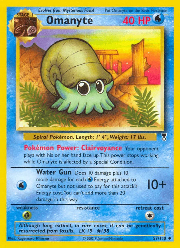 57, Grass[×2], Legendary Collection, Normal, Reverse Holofoil, Uncommon, Water Omanyte (57/110) [Legendary Collection] - Trading Card World
