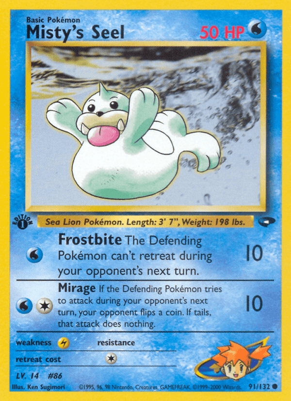 1st Edition Normal, 91, Common, Gym Challenge 1st Edition, Lightning[×2], Water Misty's Seel (91/132) [Gym Challenge 1st Edition] - Trading Card World