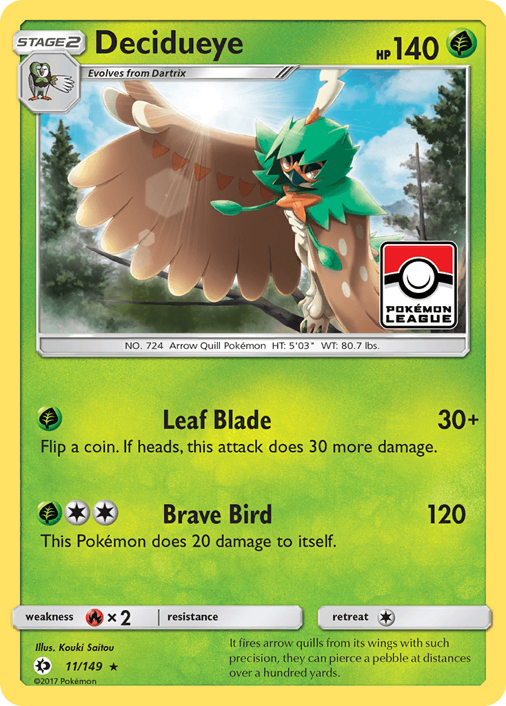 11, Fire[×2], Grass, Normal, Rare, Reverse Holofoil, Sun & Moon: Base Set Decidueye (11/149) [Sun & Moon: Base Set] - Trading Card World