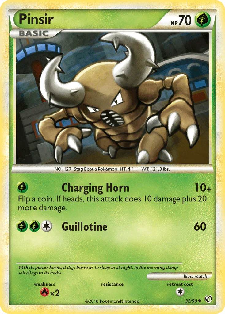 32, Fire[×2], Grass, HeartGold & SoulSilver: Undaunted, Normal, Reverse Holofoil, Uncommon Pinsir (32/90) [HeartGold & SoulSilver: Undaunted] - Trading Card World