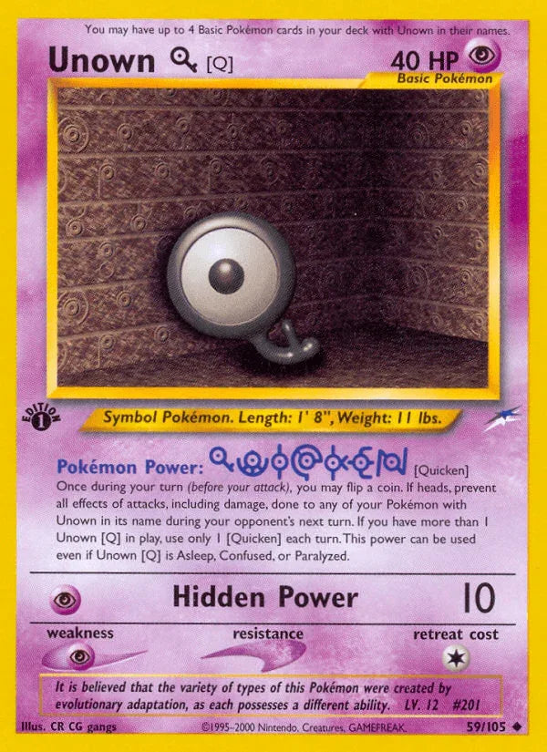 1st Edition Normal, 59, Neo Destiny 1st Edition, Psychic, Psychic[×2], Uncommon Unown [Q] (59/105) [Neo Destiny 1st Edition] - Trading Card World