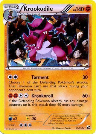 65, Black & White: Base Set, Fighting, Holo Rare, Holofoil, Lightning[-20], Water[×2] Krookodile (65/114) (Cracked Ice Holo) [Black & White: Base Set] - Trading Card World