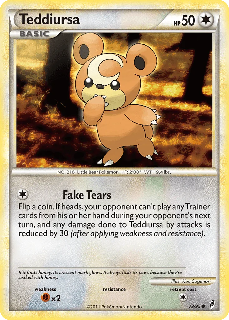 73, Colorless, Common, Fighting[×2], HeartGold & SoulSilver: Call of Legends, Normal, Reverse Holofoil Teddiursa (73/95) [HeartGold & SoulSilver: Call of Legends] - Trading Card World
