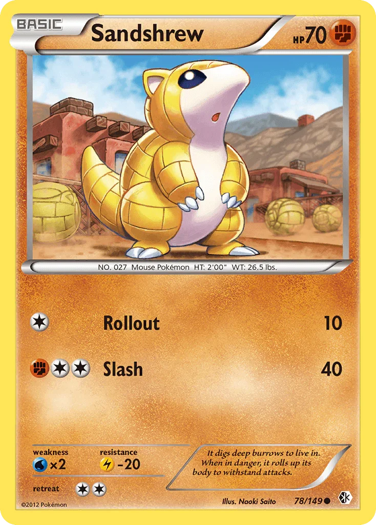 78, Black & White: Boundaries Crossed, Common, Fighting, Lightning[-20], Normal, Reverse Holofoil, Water[×2] Sandshrew (78/149) [Black & White: Boundaries Crossed] - Trading Card World