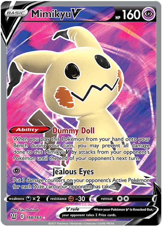 148, Darkness[x2], Fighting[-30], Holofoil, Psychic, Sword & Shield: Battle Styles, Ultra Rare Mimikyu V (148/163) [Sword & Shield: Battle Styles] - Trading Card World