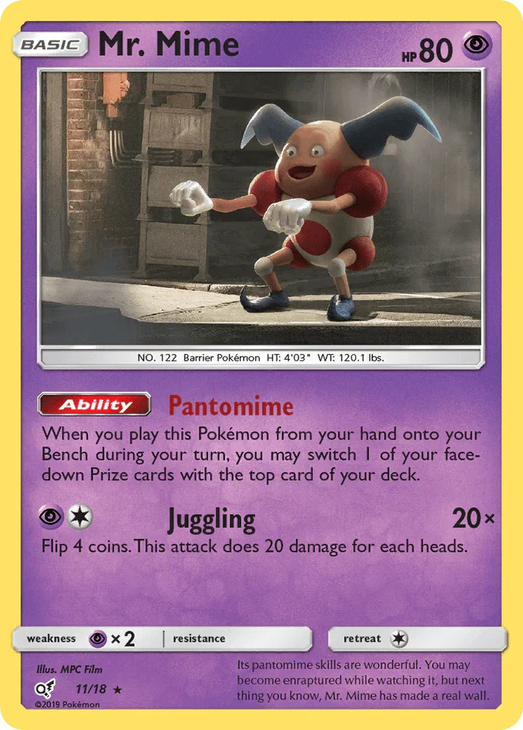 11, Holo Rare, Holofoil, Psychic, Psychic[×2], Sun & Moon: Detective Pikachu Mr. Mime (11/18) [Sun & Moon: Detective Pikachu] - Trading Card World