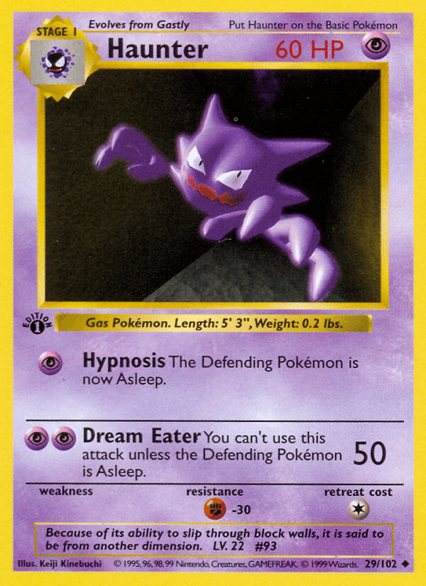 1st Edition Normal, 29, Base Set 1st Edition, Fighting[-30], Psychic, Uncommon Haunter (29/102) (Shadowless) [Base Set 1st Edition] - Trading Card World