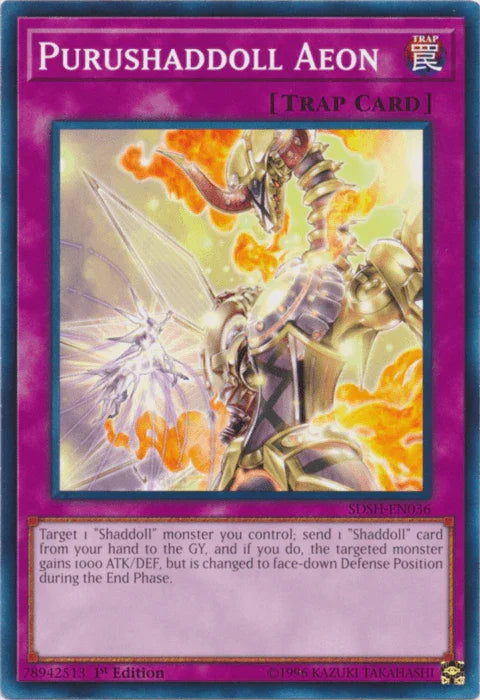 1st Edition, Common, Normal Trap, Structure Deck: Shaddoll Showdown, Trap, Unlimited Purushaddoll Aeon [SDSH-EN036] Common - Trading Card World