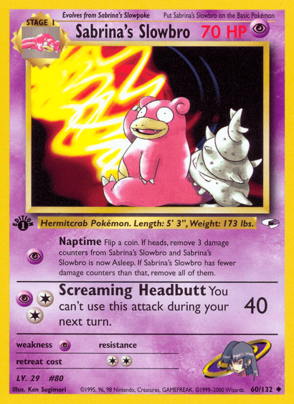 1st Edition Normal, 60, Gym Heroes 1st Edition, Psychic, Psychic[×2], Uncommon Sabrina's Slowbro (60/132) [Gym Heroes 1st Edition] - Trading Card World