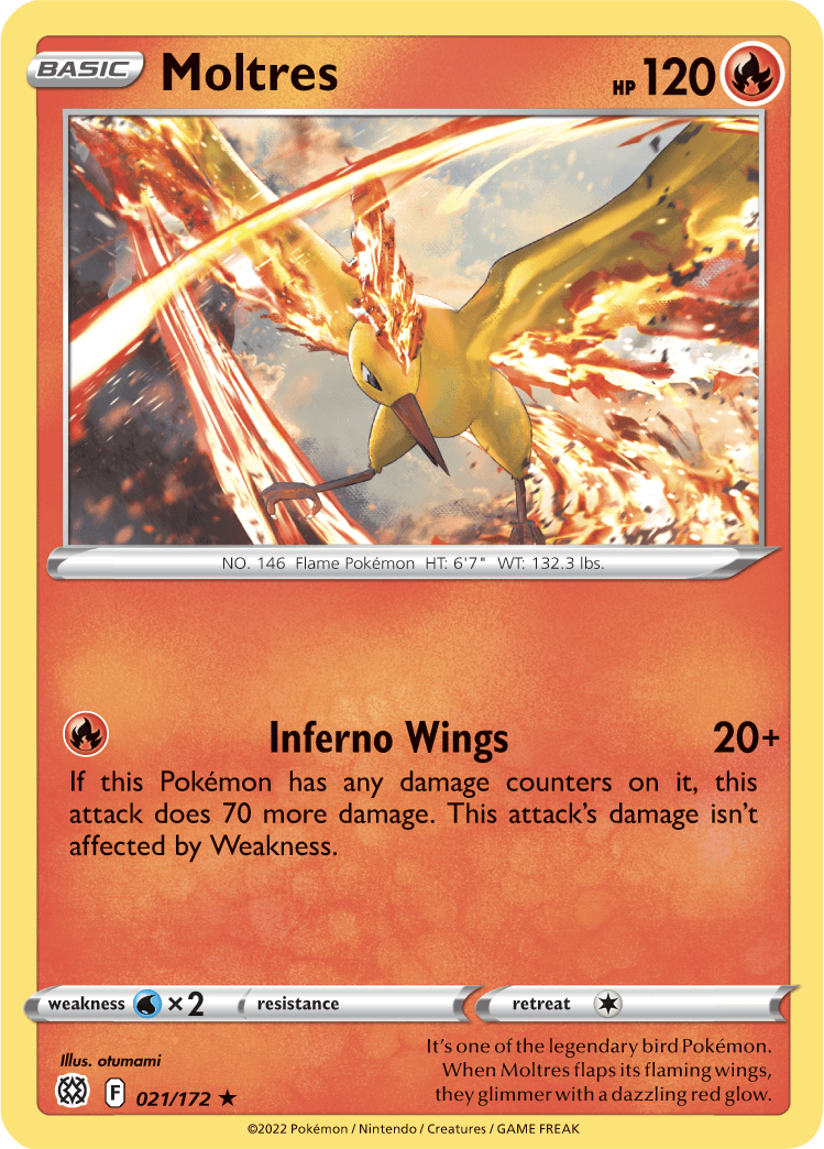 021, Fire, Holo Rare, Normal, Sword & Shield: Brilliant Stars, Water [x2] Moltres (021/172) (Theme Deck Exclusive) [Sword & Shield: Brilliant Stars] - Trading Card World