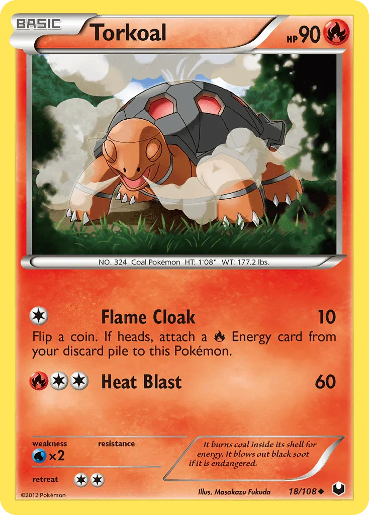 18, Black & White: Dark Explorers, Fire, Normal, Reverse Holofoil, Uncommon, Water[×2] Torkoal (18/108) [Black & White: Dark Explorers] - Trading Card World