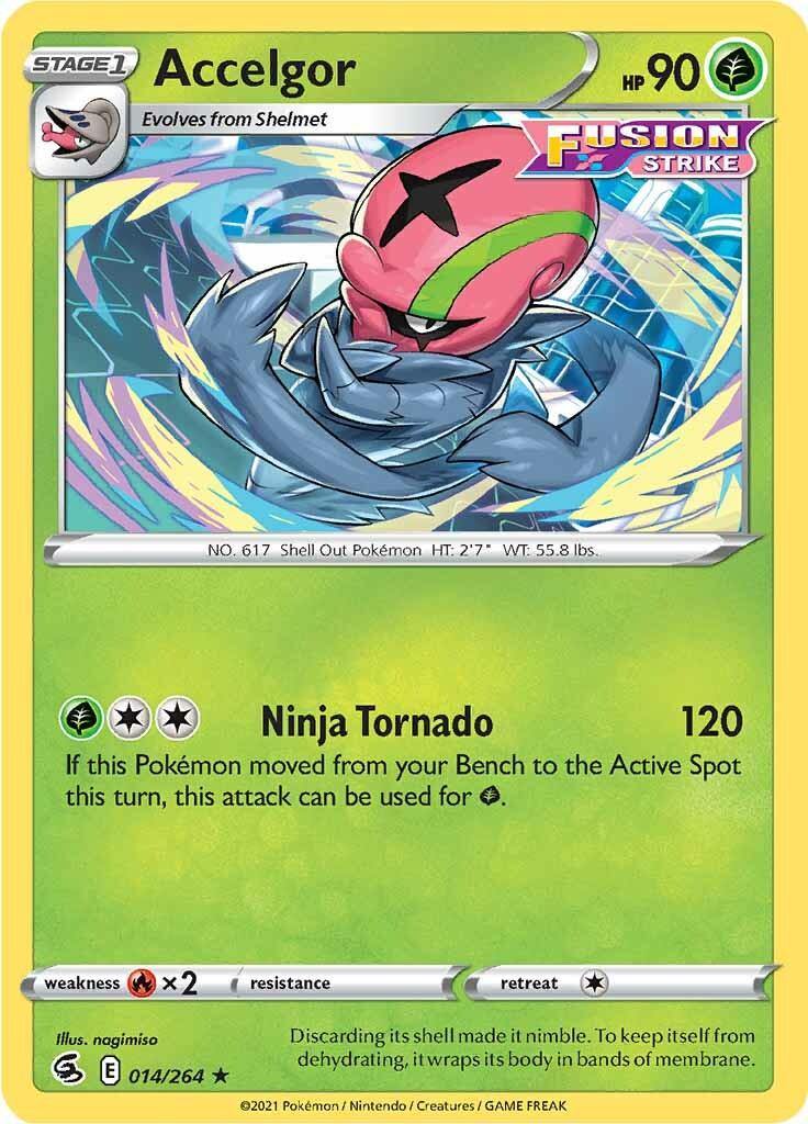 014, Fire [x2], Grass, Normal, Rare, Reverse Holofoil, Sword & Shield: Fusion Strike Accelgor (014/264) [Sword & Shield: Fusion Strike] - Trading Card World