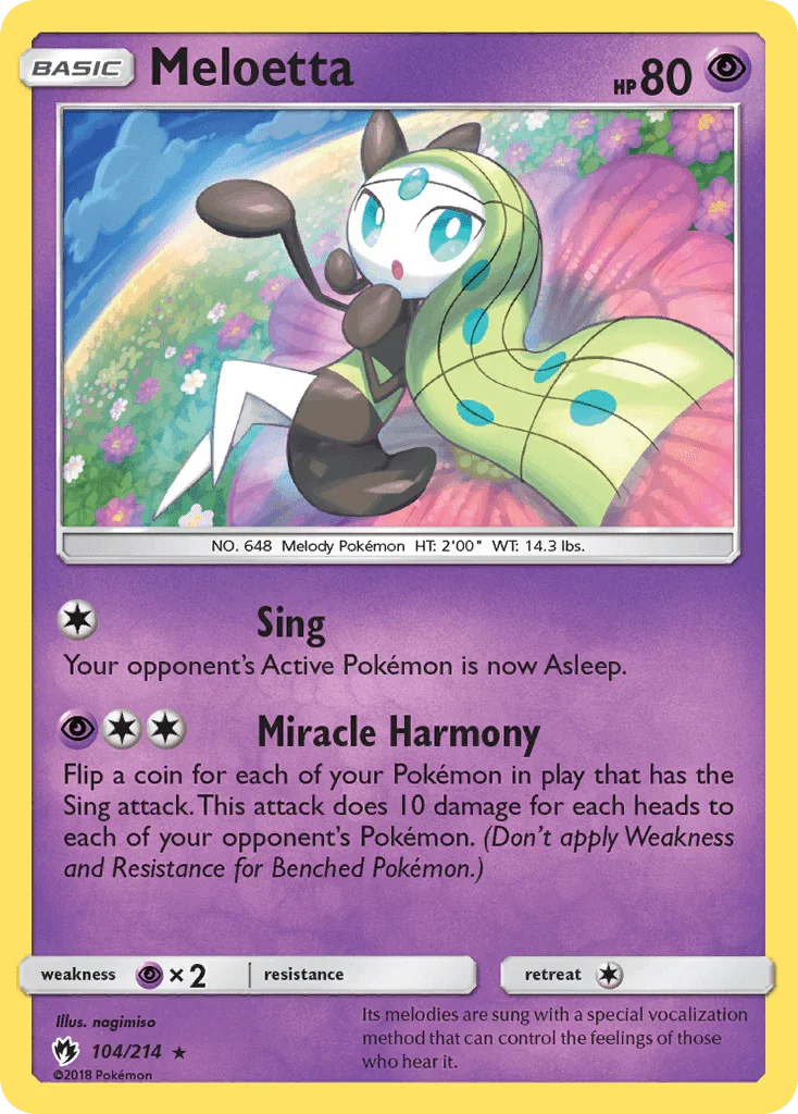 Normal, Psychic, Psychic[×2], Rare, Reverse Holofoil, Sun & Moon: Lost Thunder Meloetta (104/214) [Sun & Moon: Lost Thunder] - Trading Card World