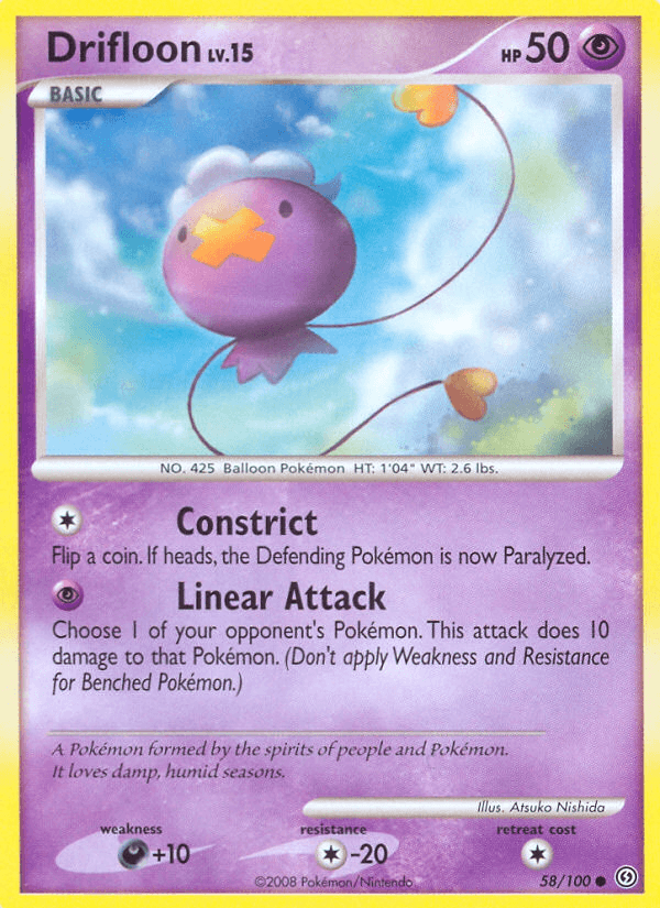 58, Colorless[-20], Common, Darkness[+10], Diamond & Pearl: Stormfront, Normal, Psychic, Reverse Holofoil Drifloon (58/100) [Diamond & Pearl: Stormfront] - Trading Card World