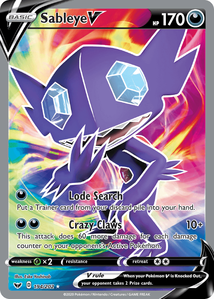 194, Darkness, Grass[×2], Holofoil, Sword & Shield: Base Set, Ultra Rare Sableye V (194/202) [Sword & Shield: Base Set] - Trading Card World