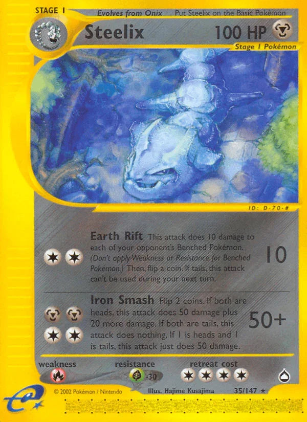 35, Aquapolis, Fire[×2], Grass[-30], Metal, Normal, Rare, Reverse Holofoil Steelix (35/147) [Aquapolis] - Trading Card World