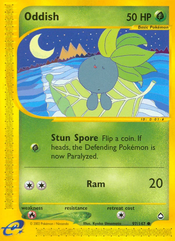 97, Aquapolis, Common, Fire[×2], Grass, Normal, Reverse Holofoil Oddish (97/147) [Aquapolis] - Trading Card World