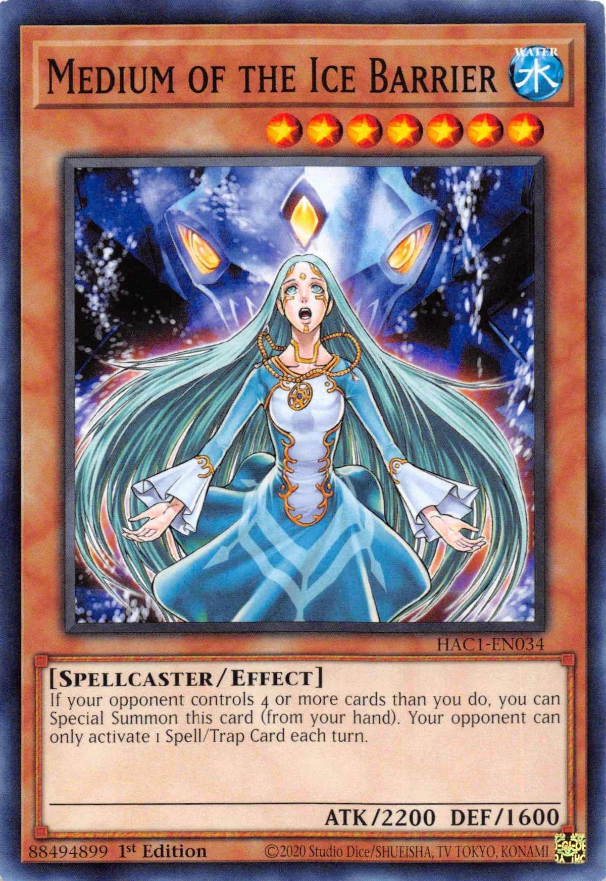 1st Edition, Common, Effect Monster, Hidden Arsenal: Chapter 1, Spellcaster, Water Medium of the Ice Barrier [HAC1-EN034] Common - Trading Card World