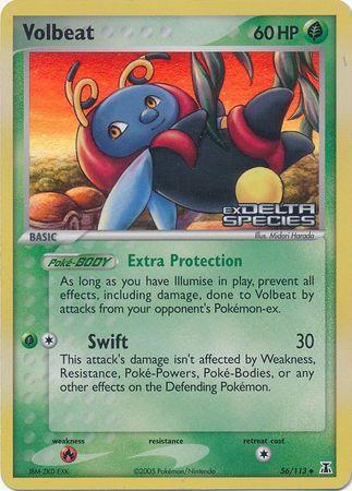 56, EX: Delta Species, Fire[×2], Grass, Reverse Holofoil, Uncommon Volbeat (56/113) (Stamped) [EX: Delta Species] - Trading Card World