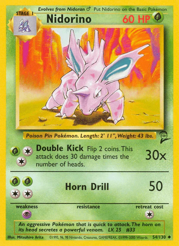 54, Base Set 2, Grass, Normal, Psychic[×2], Uncommon Nidorino (54/130) [Base Set 2] - Trading Card World