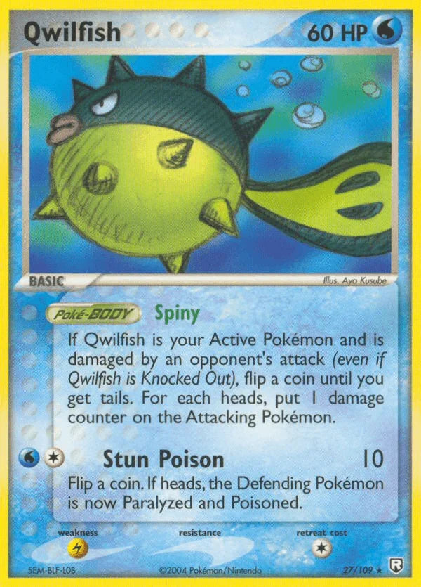 27, EX: Team Rocket Returns, Lightning[×2], Normal, Rare, Water Qwilfish (27/109) [EX: Team Rocket Returns] - Trading Card World