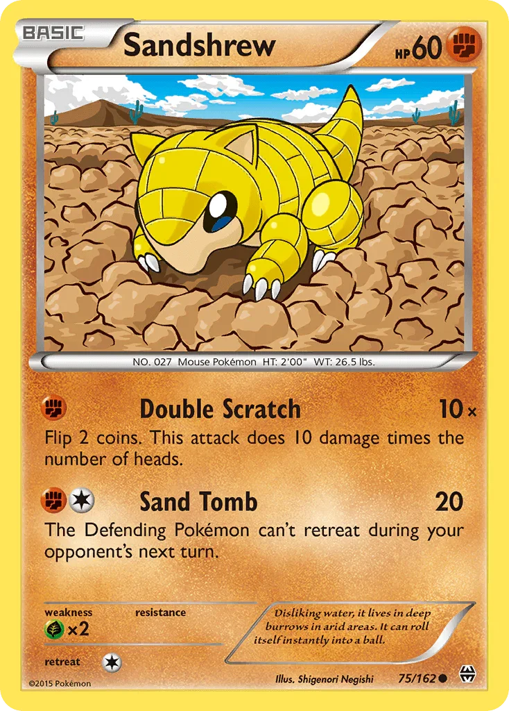 75, Common, Fighting, Grass[×2], Normal, Reverse Holofoil, XY: BREAKthrough Sandshrew (75/162) [XY: BREAKthrough] - Trading Card World