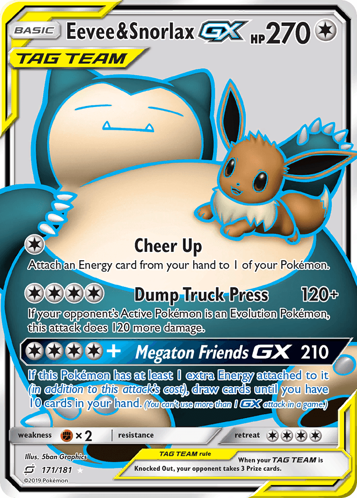 171, Colorless, Fighting[×2], Holofoil, Sun & Moon: Team Up, Ultra Rare Eevee & Snorlax GX (171/181) [Sun & Moon: Team Up] - Trading Card World