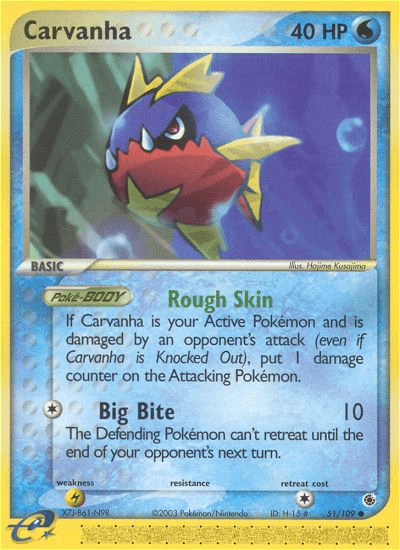 51, Common, EX: Ruby & Sapphire, Lightning[×2], Normal, Reverse Holofoil, Water Carvanha (51/109) [EX: Ruby & Sapphire] - Trading Card World