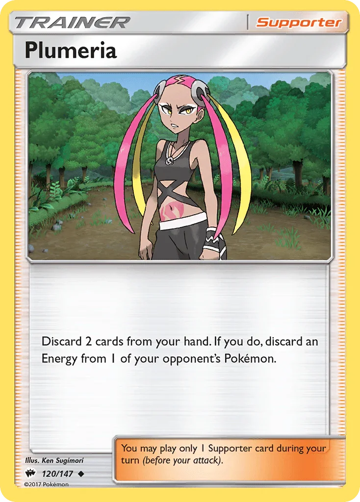120, Normal, Reverse Holofoil, Sun & Moon: Burning Shadows, Supporter, Uncommon Plumeria (120/147) [Sun & Moon: Burning Shadows] - Trading Card World