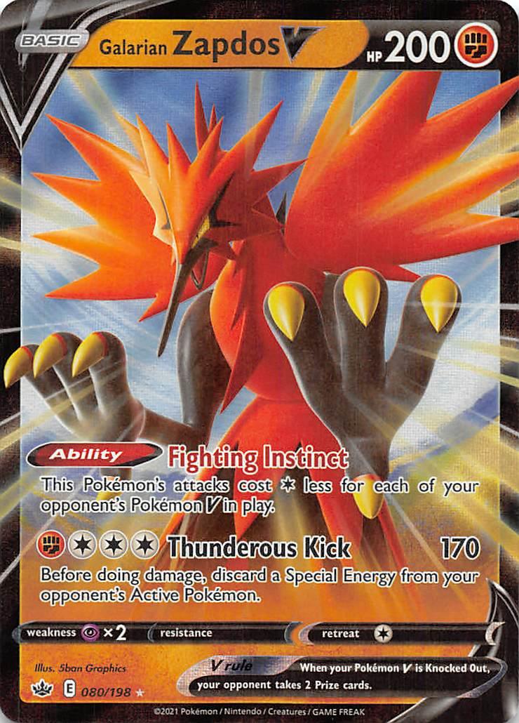 080, Fighting, Holofoil, Psychic [x2], Sword & Shield: Chilling Reign, Ultra Rare Galarian Zapdos V (080/198) [Sword & Shield: Chilling Reign] - Trading Card World