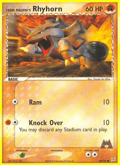 68, Common, EX: Team Magma vs Team Aqua, Fighting, Grass[×2], Normal, Reverse Holofoil Team Magma's Rhyhorn (68/95) [EX: Team Magma vs Team Aqua] - Trading Card World