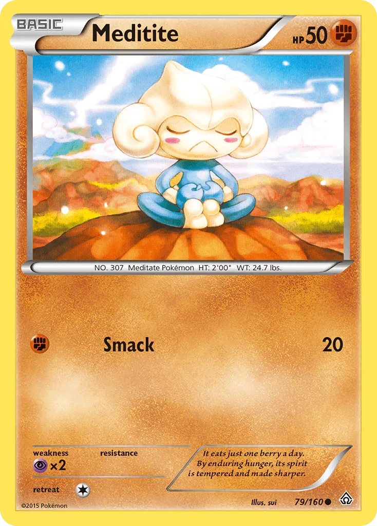 79, Common, Fighting, Normal, Psychic[×2], Reverse Holofoil, XY: Primal Clash Meditite (79/160) [XY: Primal Clash] - Trading Card World