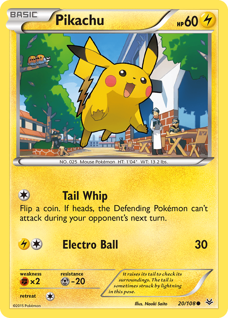 20, Common, Fighting[×2], Lightning, Metal[-20], Normal, Reverse Holofoil, XY: Roaring Skies Pikachu (20/108) [XY: Roaring Skies] - Trading Card World