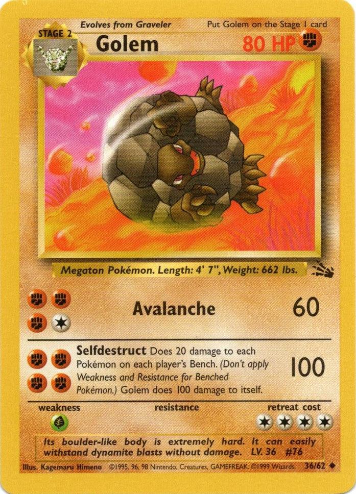 36, Fighting, Fossil Unlimited, Grass[×2], Normal, Uncommon Golem (36/62) [Fossil Unlimited] - Trading Card World