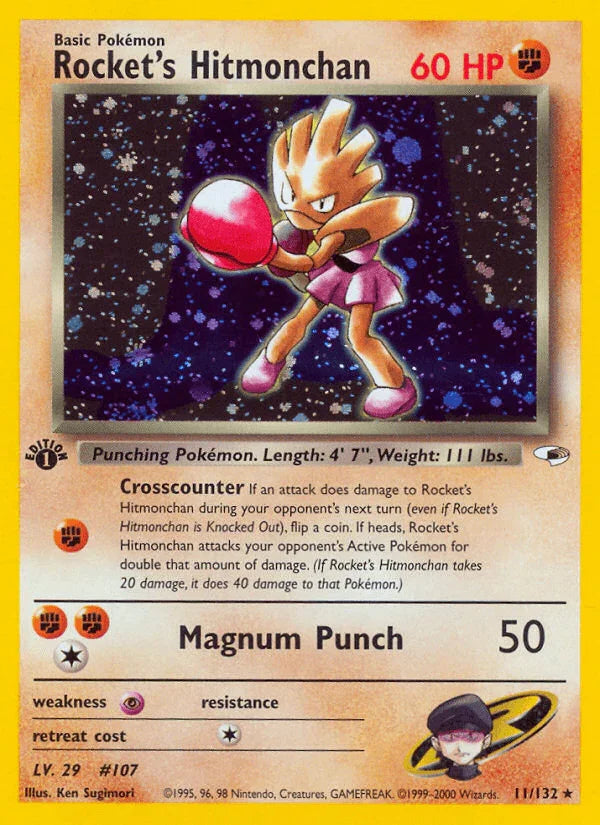 11, 1st Edition Holofoil, Fighting, Gym Heroes 1st Edition, Holo Rare, Psychic[×2] Rocket's Hitmonchan (11/132) [Gym Heroes 1st Edition] - Trading Card World