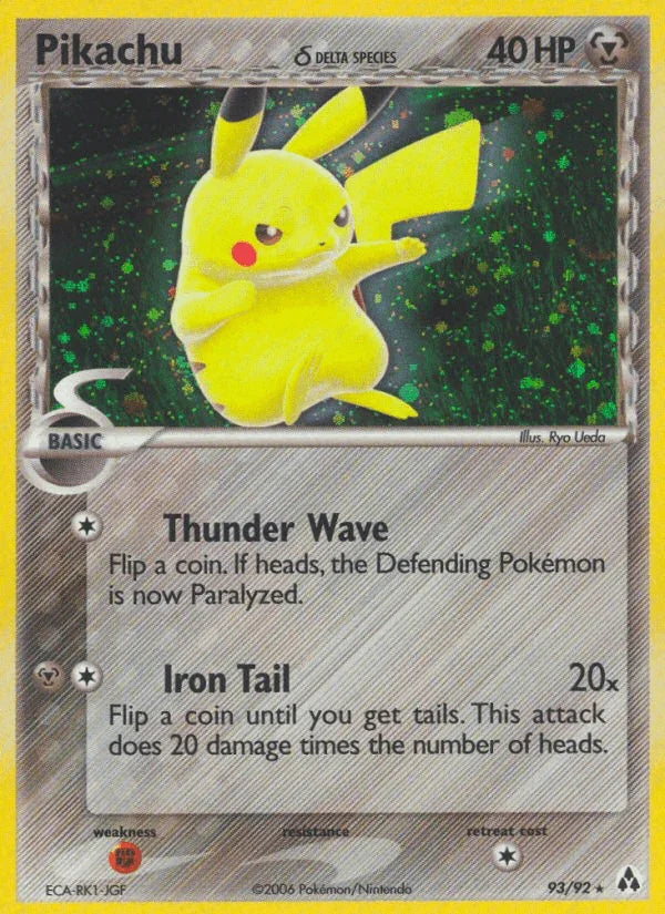 93, EX: Legend Maker, Fighting[×2], Holofoil, Metal, Secret Rare Pikachu (93/92) (Delta Species) [EX: Legend Maker] - Trading Card World