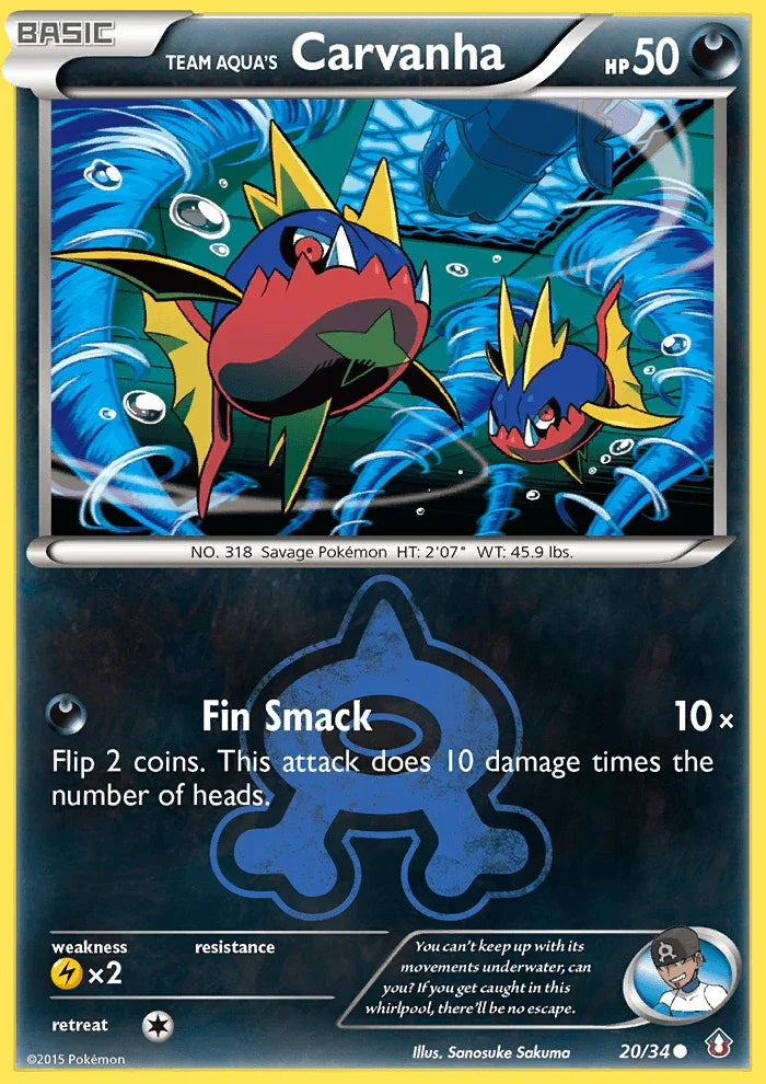 20, Common, Darkness, Lightning[×2], Normal, Reverse Holofoil, XY: Double Crisis Team Aqua's Carvanha (20/34) [XY: Double Crisis] - Trading Card World