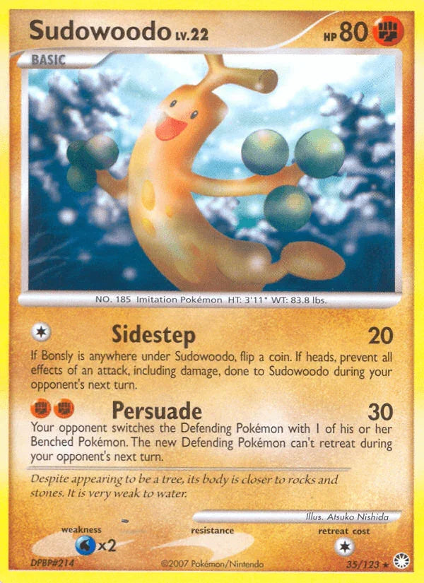 35, Diamond & Pearl: Mysterious Treasures, Fighting, Normal, Rare, Reverse Holofoil, Water[×2] Sudowoodo (35/123) [Diamond & Pearl: Mysterious Treasures] - Trading Card World