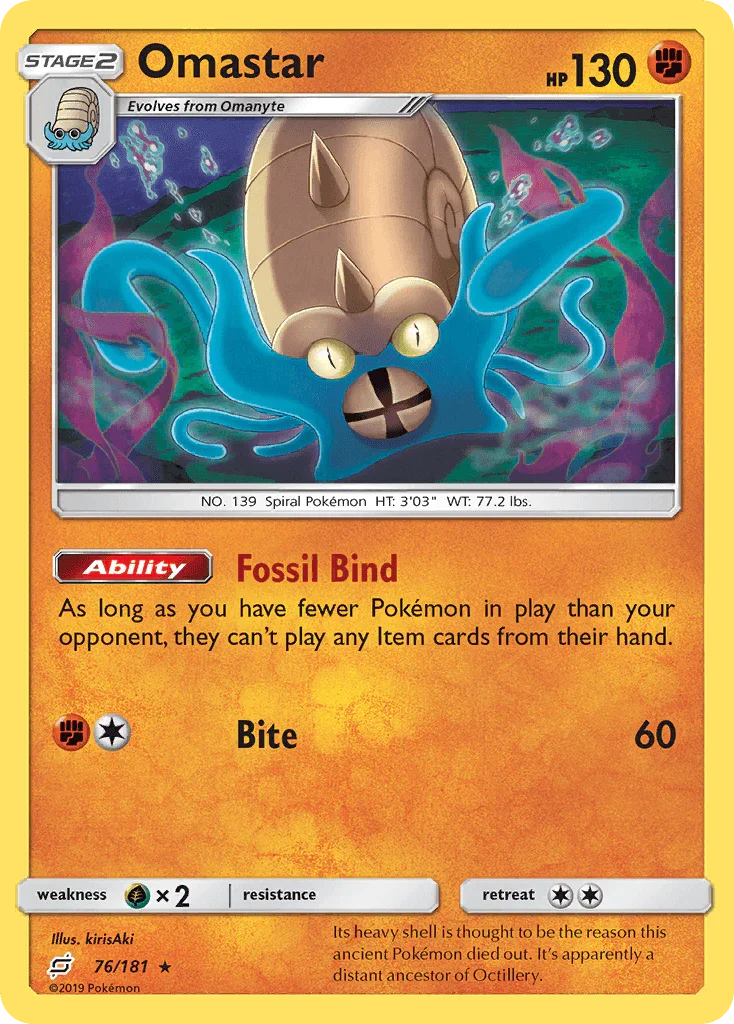 76, Fighting, Grass[×2], Holo Rare, Holofoil, Reverse Holofoil, Sun & Moon: Team Up Omastar (76/181) [Sun & Moon: Team Up] - Trading Card World
