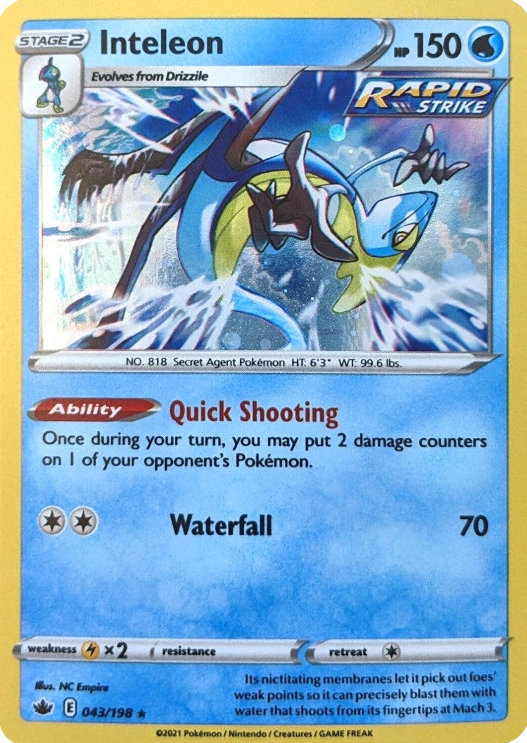 043, Holo Rare, Holofoil, Lightning [x2], Sword & Shield: Chilling Reign, Water Inteleon (043/198) (Cosmos Holo) [Sword & Shield: Chilling Reign] - Trading Card World