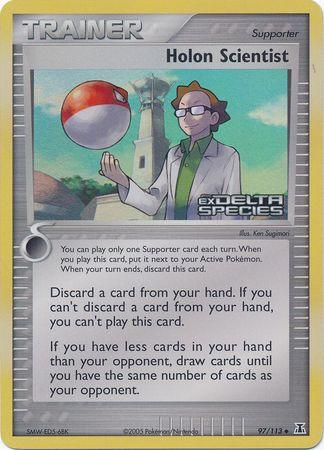 97, EX: Delta Species, Reverse Holofoil, Supporter, Uncommon Holon Scientist (97/113) (Stamped) [EX: Delta Species] - Trading Card World