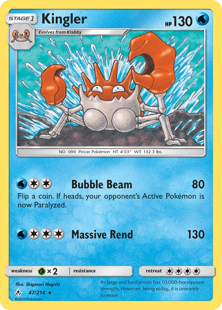 47, Grass[×2], Normal, Rare, Reverse Holofoil, Sun & Moon: Unbroken Bonds, Water Kingler (47/214) [Sun & Moon: Unbroken Bonds] - Trading Card World