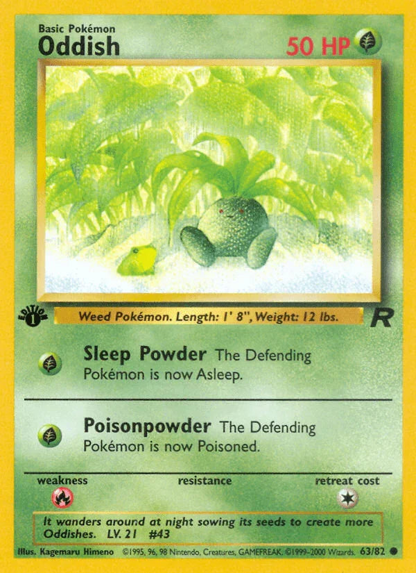 1st Edition Normal, 63, Common, Fire[×2], Grass, Team Rocket 1st Edition Oddish (63/82) [Team Rocket 1st Edition] - Trading Card World