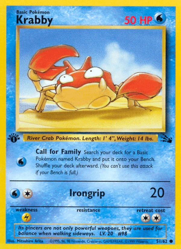 1st Edition Normal, 51, Common, Fossil 1st Edition, Lightning[×2], Water Krabby (51/62) [Fossil 1st Edition] - Trading Card World