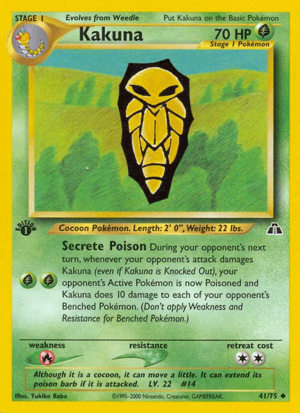 1st Edition Normal, 41, Fire[×2], Grass, Neo Discovery 1st Edition, Uncommon Kakuna (41/75) [Neo Discovery 1st Edition] - Trading Card World